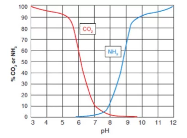 CO 2和pH相關(guān)，影響NH 3的毒性